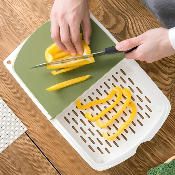 3 In 1 Plastic Chopping Board With Draining Basket & Flip Lid