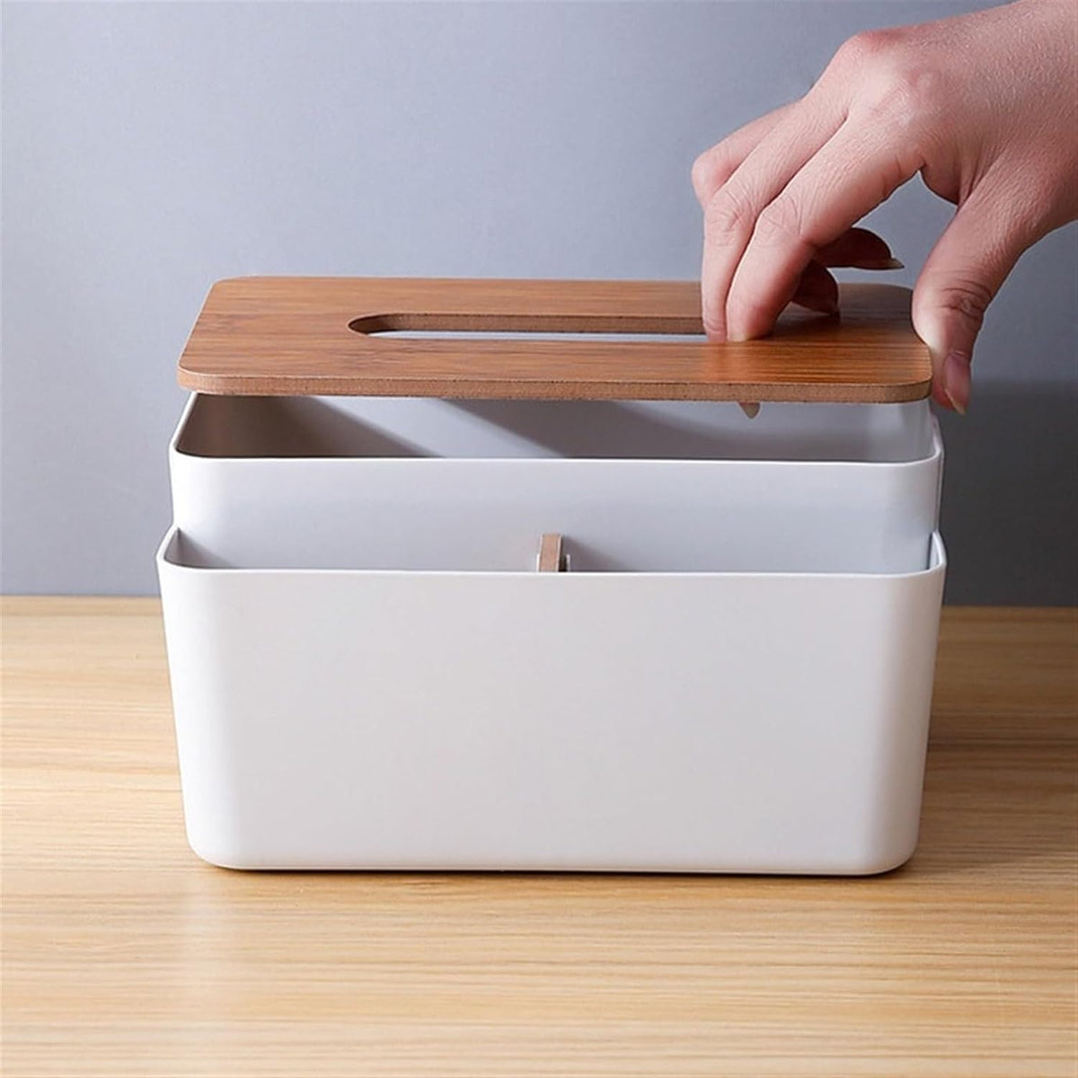 Multi-Function White Tissue Box Organizer – Desktop Tissue Holder with Storage Compartments