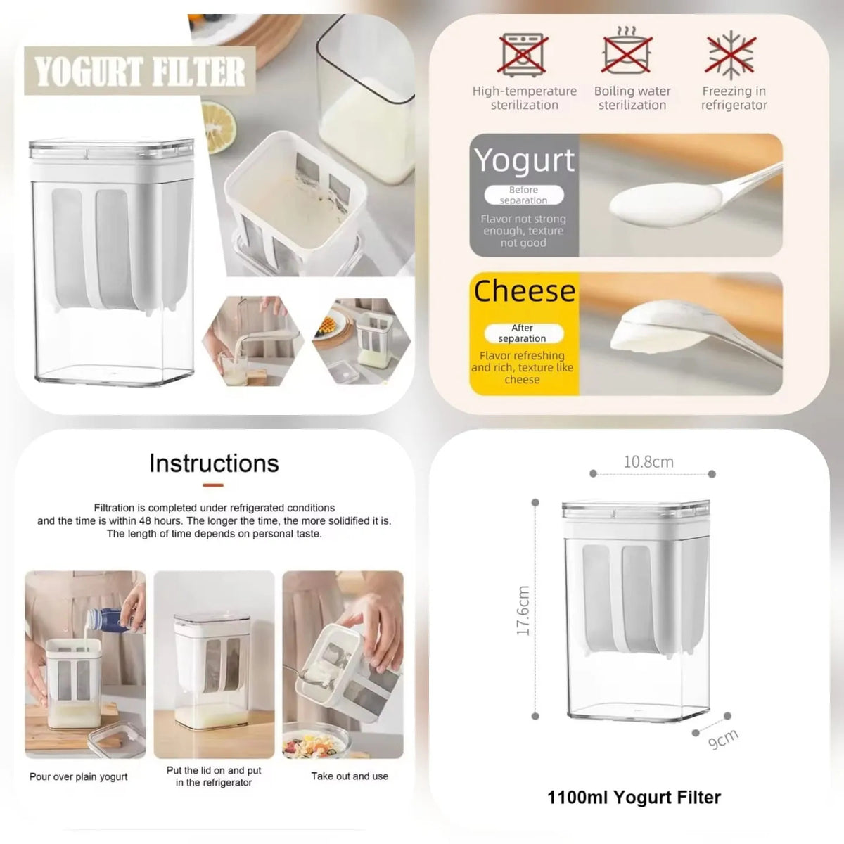 Greek Yogurt Filter Container – Reusable Fine Mesh Yogurt Strainer  – Free Shipping