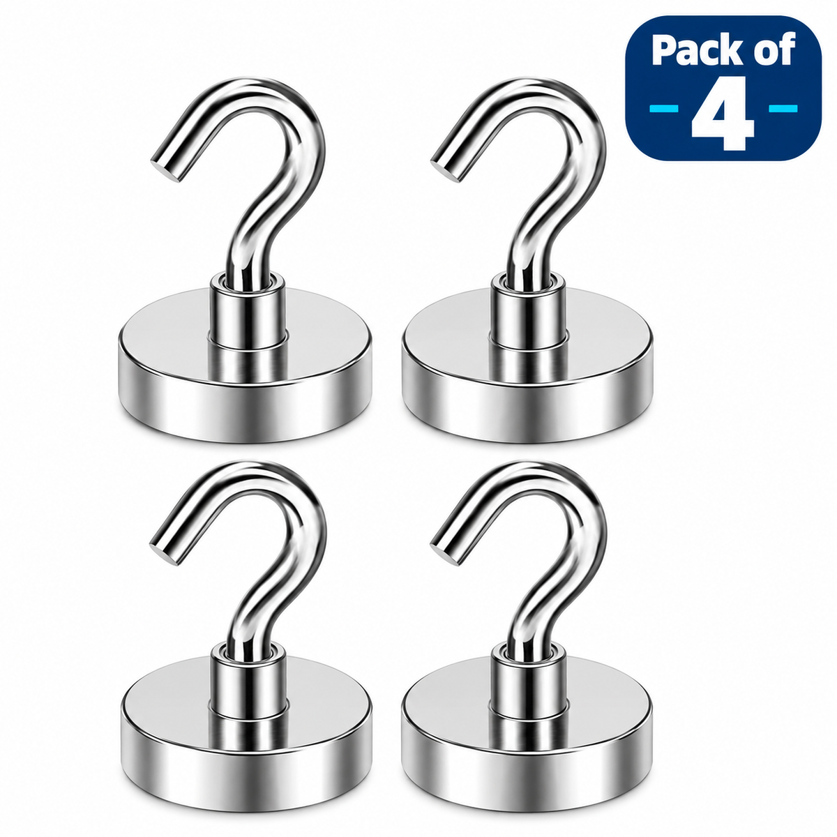 Pack of 4 Magnetic Hooks – Heavy Duty Metal Magnetic Hangers for Home, Kitchen & Storage