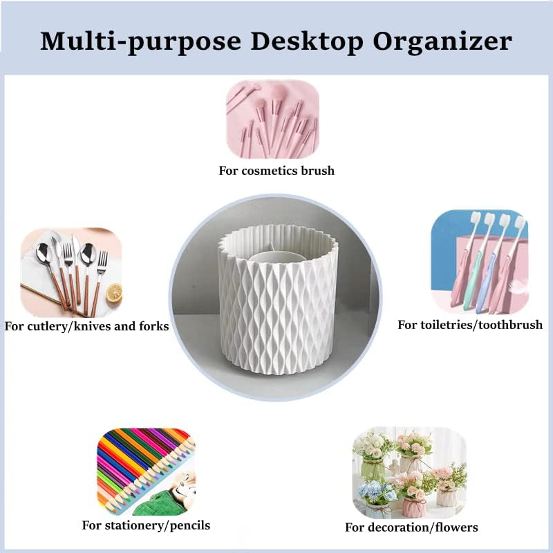 White Makeup Brush Holder Organizer – Cosmetic Storage Cup for Vanity & Dressing Table