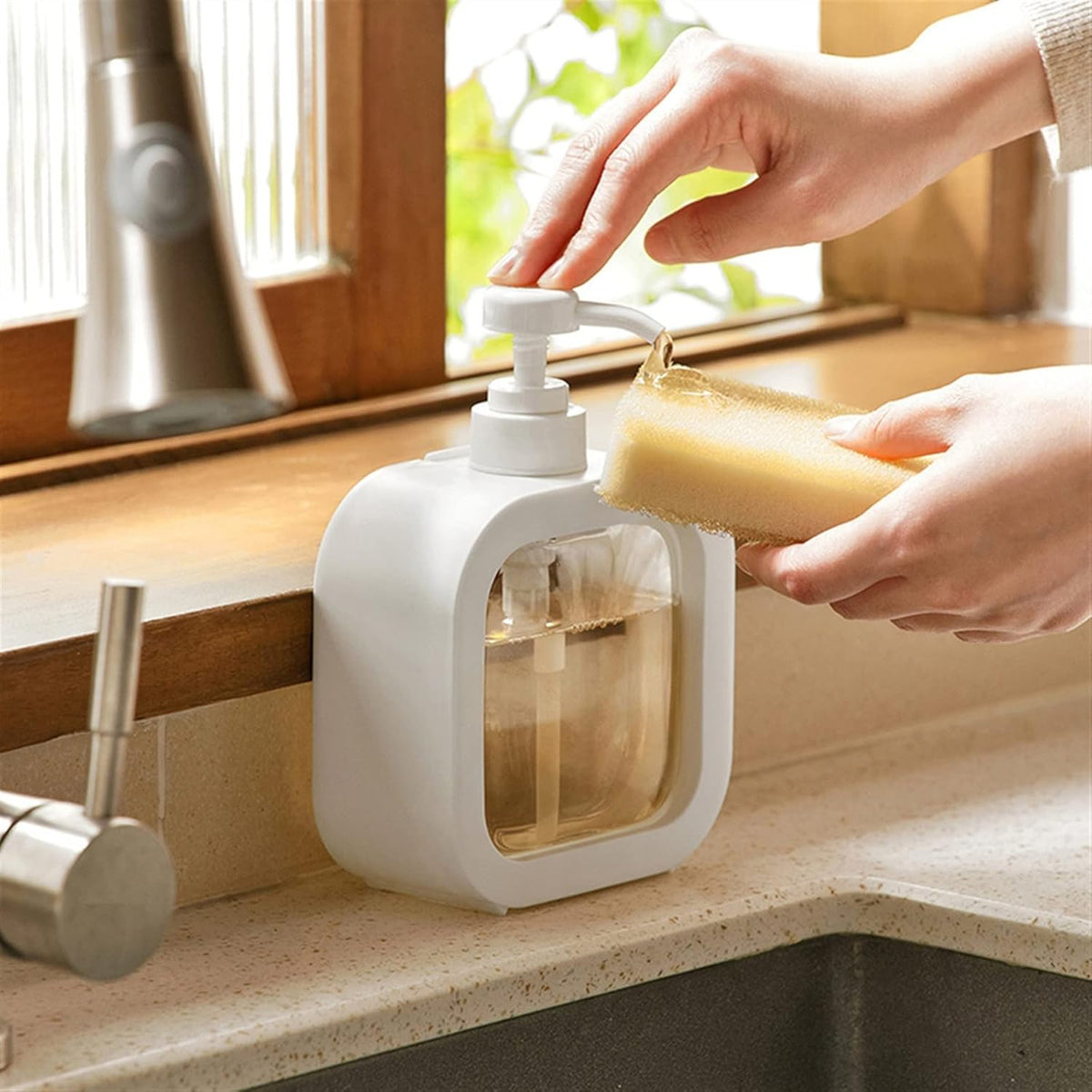 Refillable Liquid Soap Dispenser Pump Bottle - Modern Countertop Hand Wash & Dish Soap Container