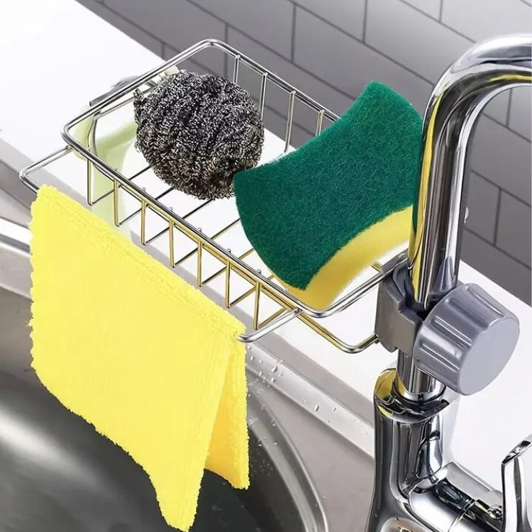 2 in 1 Kitchen Deal – Faucet Basket Sink Organizer & Kitchen Splash Guard | Sink Storage Rack | Water Splash Protector
