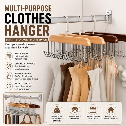 Pack of 2  – 8 Hooks Wooden Hanger Organizer – | Free Shipping