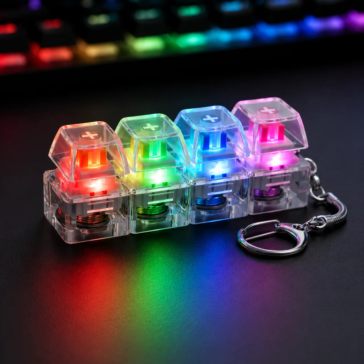 Mechanical Keyboard Switch Keychain – Clicky Stress Relief Fidget Keychain with 4 Mechanical Switches | Free Shipping