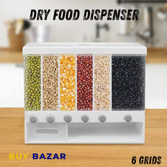 6 Grid Dry Food Dispenser – Multi-Section Grain & Pulses Storage Container