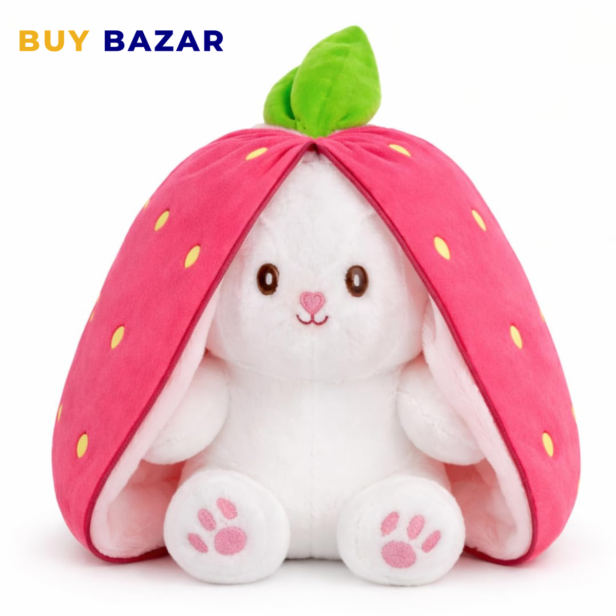 Reversible Strawberry Bunny Soft Toy – Rabbit Plush Toy with Zipper | Cute Strawberry Rabbit Doll | Gift for Kids & Girlfriend