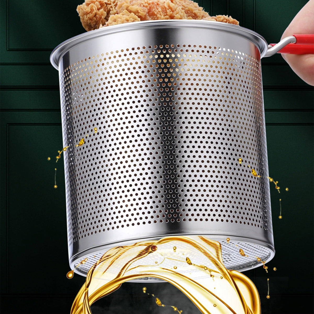2-in-1 Stainless Steel Deep Fryer Pot with Removable Strainer Basket and Heat-Resistant Handle