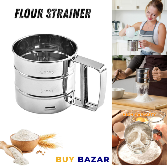Stainless Steel Flour Sifter – Hand Press Flour Strainer with Measuring Marks With Free Shipping
